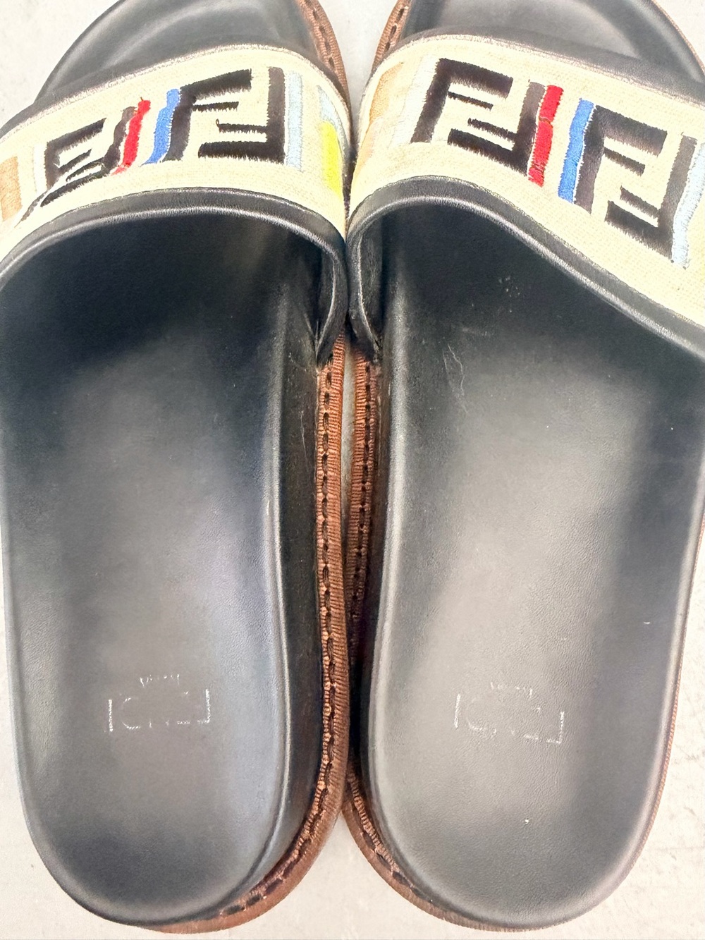 Fendi Zucca Multicolor Black Canvas Slide Sandals